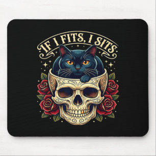 If fits sits black cat skull gothic dark humour mouse mat