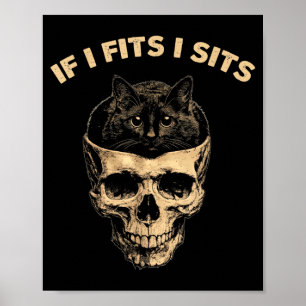 If fits sits black cat skull gothic dark humour poster