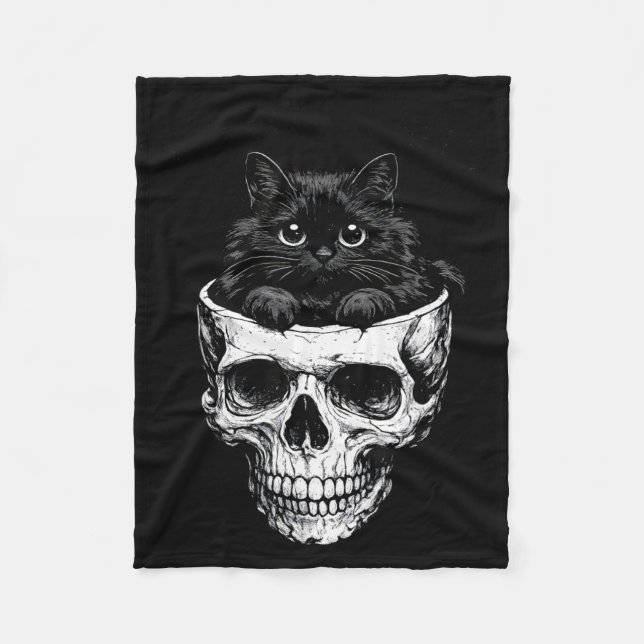 If fits sits black cat skull gothic funny dark fleece blanket (Front)