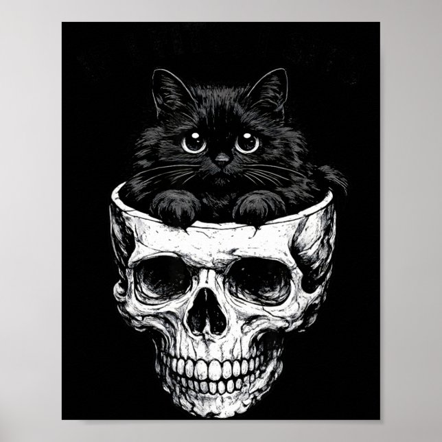 If fits sits black cat skull gothic funny dark poster (Front)