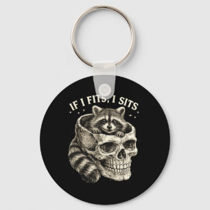 If Fits Sits Racoon Skull Funny Dark Gothic Humour Key Ring
