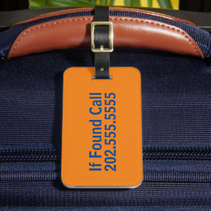 If Found Call Phone Number Orange and Blue Text Luggage Tag