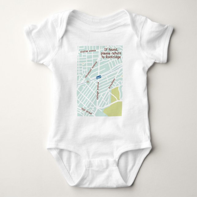If found, please return to Rockridge. Baby map Bodysuit (Front)