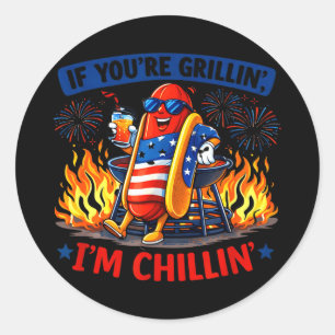 If grillin chillin bbq hot dog humour funny classic round sticker