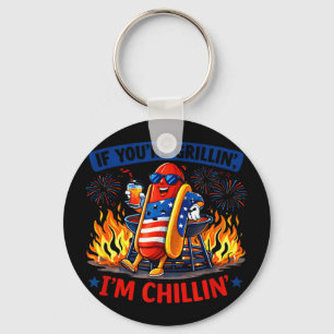If grillin chillin bbq hot dog humour funny key ring