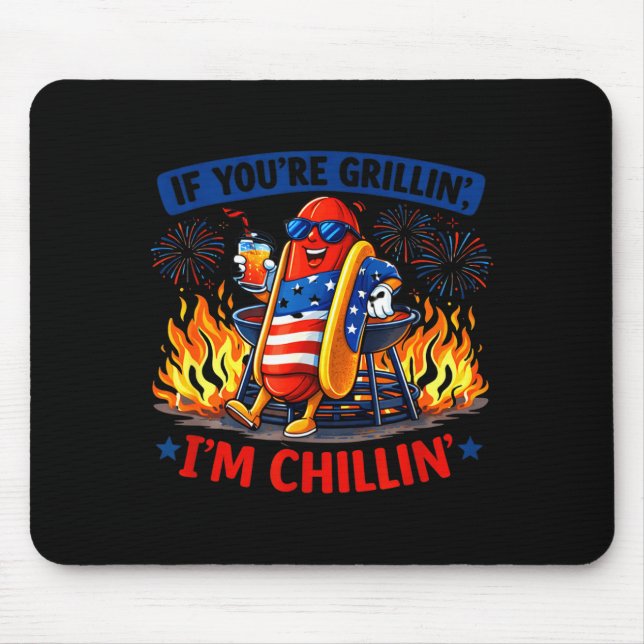If grillin chillin bbq hot dog humour funny mouse mat (Front)