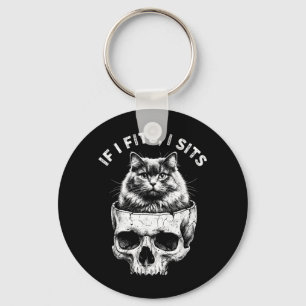 If I Fits I Sits Black Cat Skull Gothic Dark Humou Key Ring