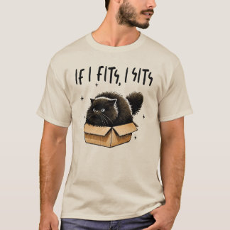 If I Fits I Sits Fluffy Black Cat in Box T-Shirt