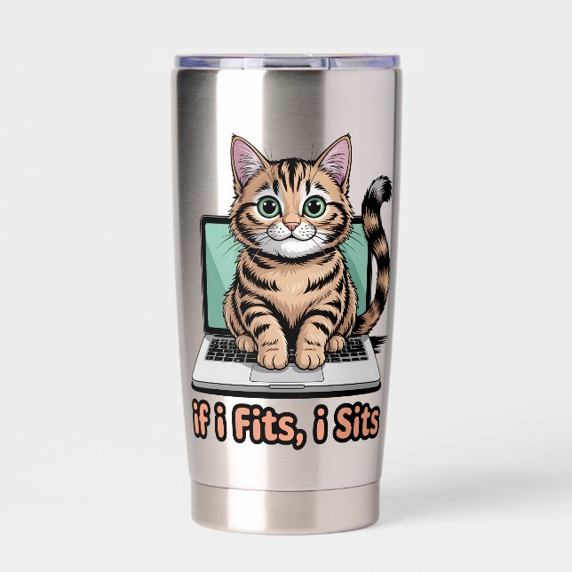 If I Fits I Sits Funny Cat Meme Laptop Worker Gift Insulated Tumbler (Front)