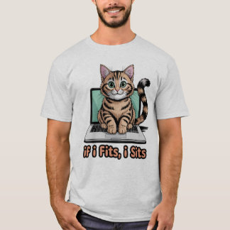 If I Fits I Sits Funny Cat Meme Laptop Worker Gift T-Shirt