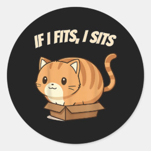 If I Fits I Sits Funny Cute Cat in Box Humour Classic Round Sticker