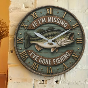 If I'm Missing I've Gone Fishing Fisherman Gift Large Clock