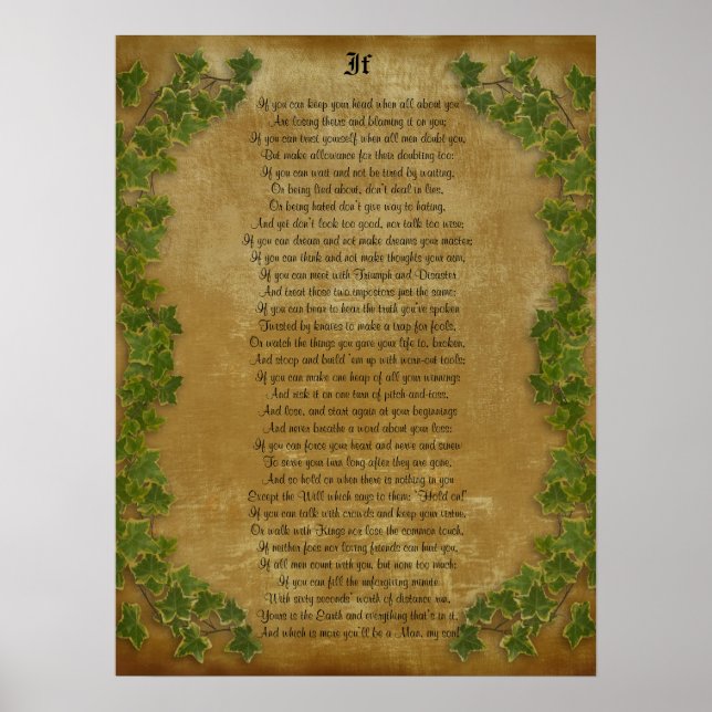 If  inspirational poetry by Rudyard Kipling Poster (Front)