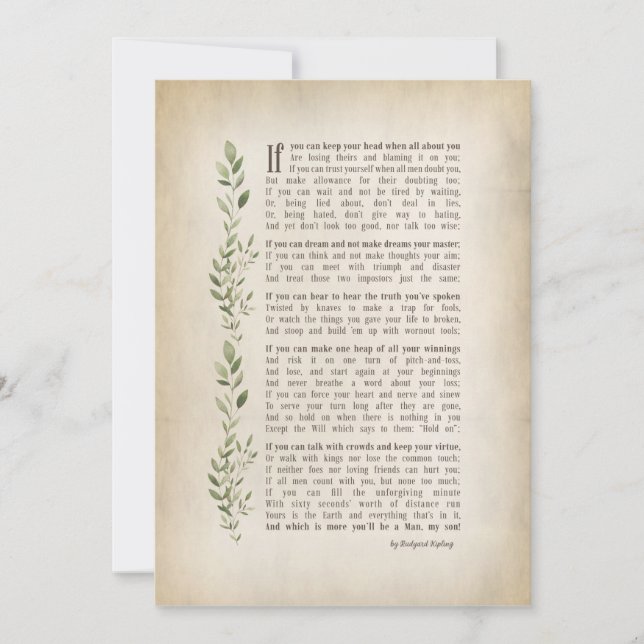 IF, Inspired poem of Rudyard Kipling Invitation (Front)