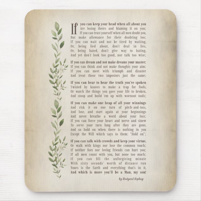 IF, Inspired poem of Rudyard Kipling Mouse Mat (Front)