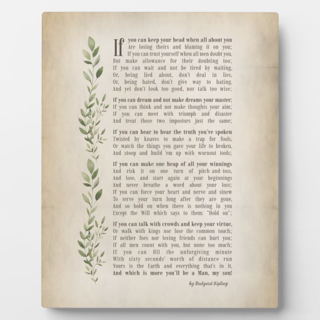 IF, Inspired poem of Rudyard Kipling  Plaque (Front)
