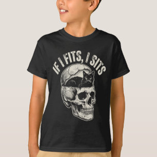 If It Fits I Sit Black Cat Skull Meme Goth Humour T-Shirt