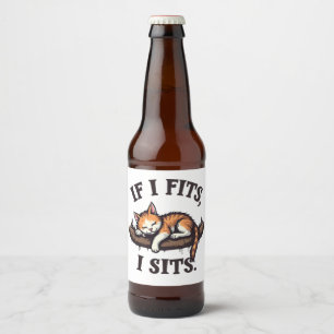 If it Fits I Sits Funny Sleepy Cat Feline Kitten Beer Bottle Label