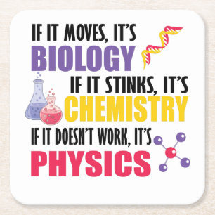 If It Moves It's Biology Square Paper Coaster