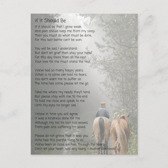 If It Should Be Pet Memorial Poem Postcard (Front)