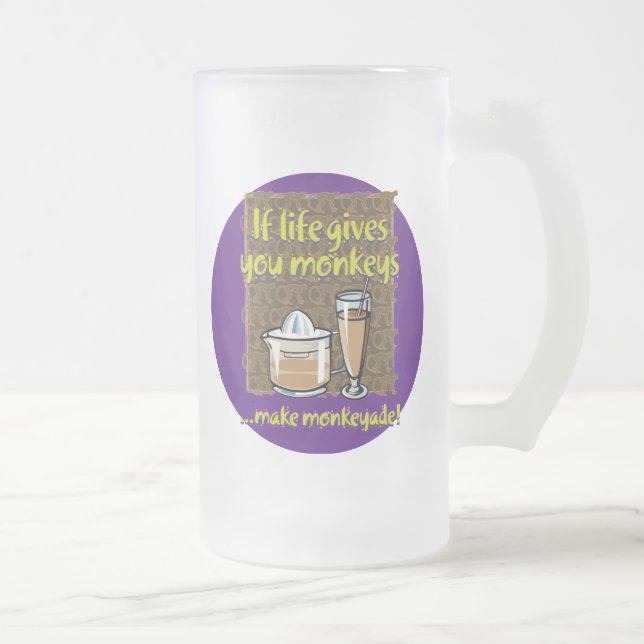 If life gives you monkeys Purple BG Frosted Glass Beer Mug (Right)