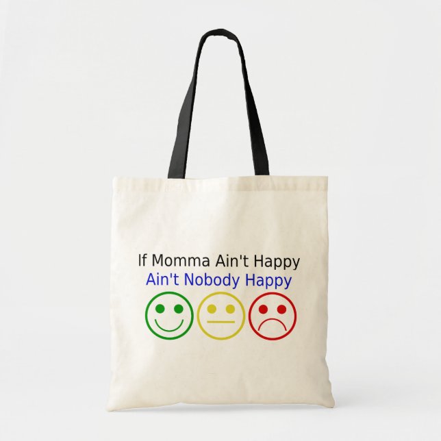 If Momma Ain't Happy Saying with Smile Faces Tote Bag (Front)