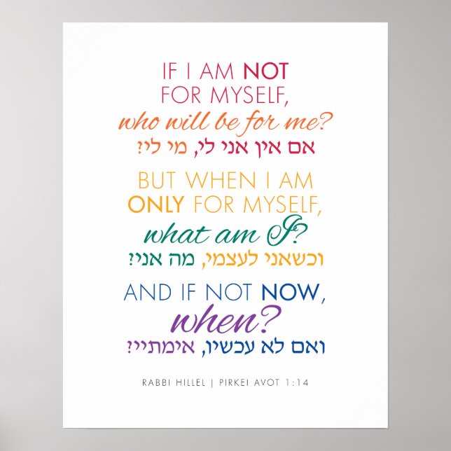 If Not Now, When? Rabbi Hillel Quotation Poster (Front)
