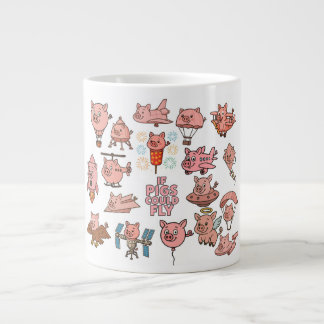  "If Pigs Could Fly" Cute Cartoon Pig Sky Design Large Coffee Mug