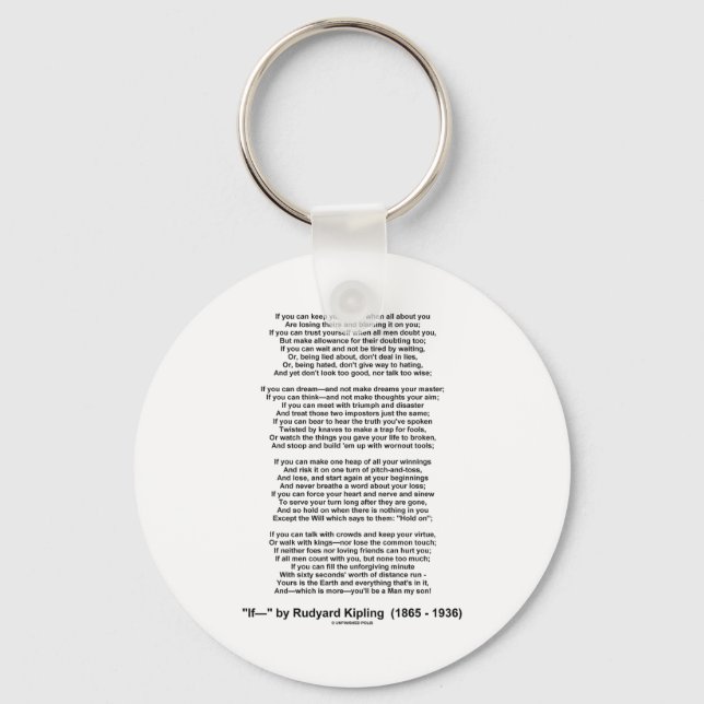If Poem By Rudyard Kipling (Inspirational Poem) Key Ring (Front)