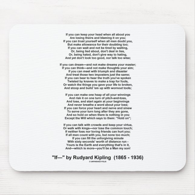 If Poem By Rudyard Kipling (Inspirational Poem) Mouse Mat (Front)