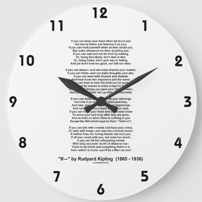 If- Poem by Rudyard Kipling (No Kipling Picture) Round Clock (Clock featuring timeless inspirational poem "If-" by Rudyard Kipling)