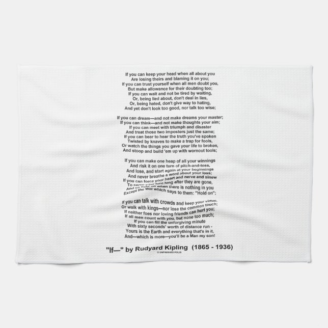 If- Poem by Rudyard Kipling (No Kipling Picture) Tea Towel (Horizontal)