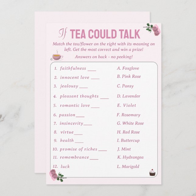 If Tea Could Talk Bridal Shower Tea Party Game Advice Card (Front/Back)