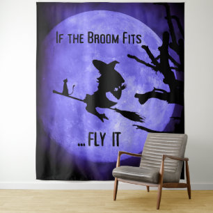 If the Broom Fits Fly It Halloween Party Backdrop Tapestry