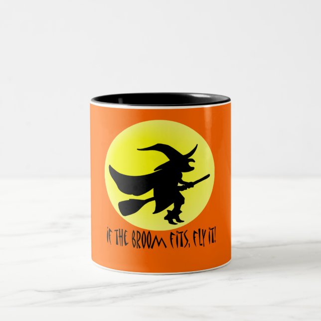 If the broom fits, fly it! Two-Tone coffee mug (Center)