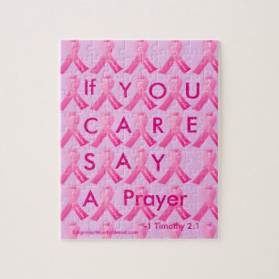 If U Care Say A Prayer Pink Ribbon Jigsaw Puzzle