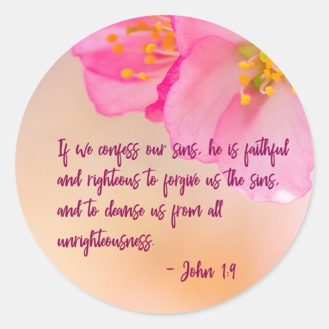 If We Confess Christian Floral Inspirational Classic Round Sticker (Front)