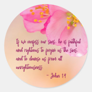 If We Confess Christian Floral Inspirational Classic Round Sticker