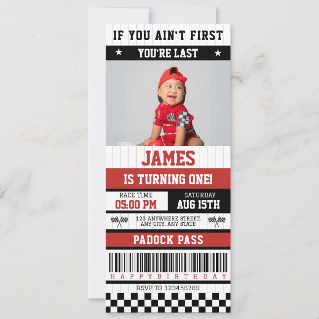 If you ain't first you're last Racing 1st Birthday Invitation (Front)