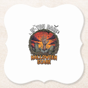 If You Dare Halloween Scare Zombie Hand Tombstone_ Paper Coaster