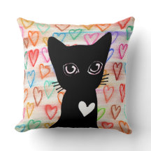 If you love black cats - hearts for you PILLOW