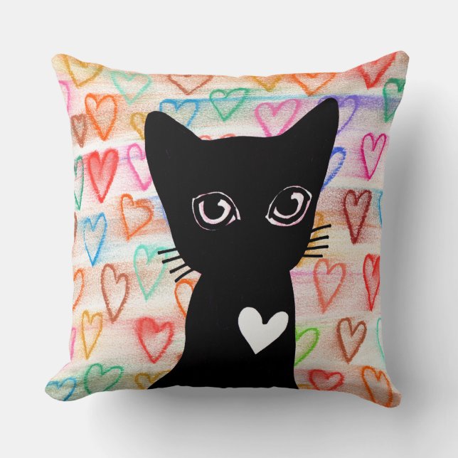 If you love black cats - hearts for you PILLOW (Front)
