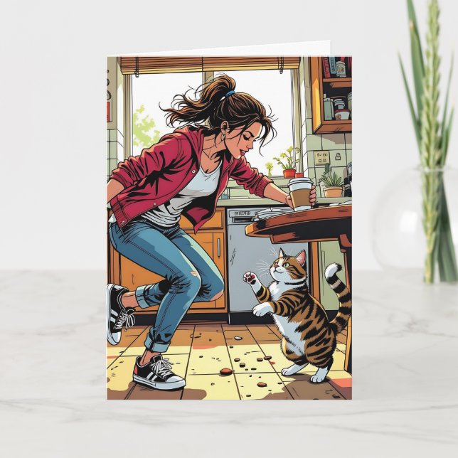 If you Need me, Call Me! | Funny Coffee and Cat Card (Front)