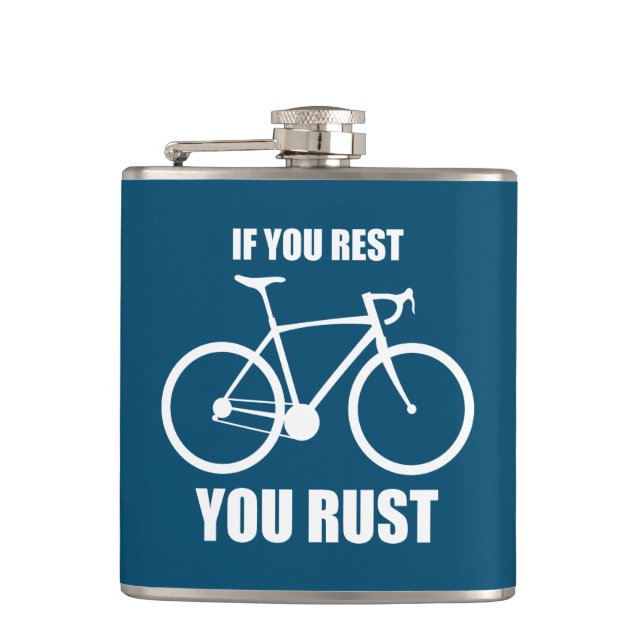 If You Rest You Rust Cycling Hip Flask (Front)