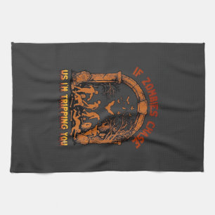 If Zombies Chase Us Im Tripping You Graveyard Bats Tea Towel