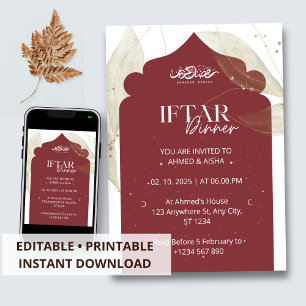 Iftar dinner invitation ramadan brown mosque