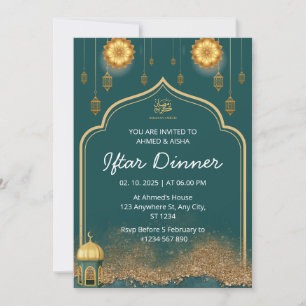 Iftar dinner invitation ramadan gold green