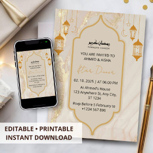 Iftar dinner invitation ramadan gold marble