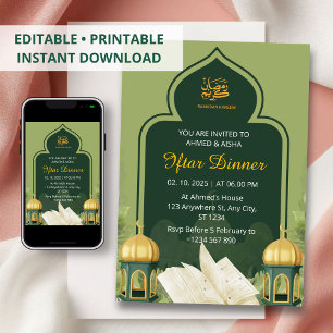 Iftar dinner invitation ramadan green mosque