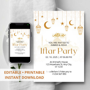 Iftar dinner invitation ramadan lentern and mosque
